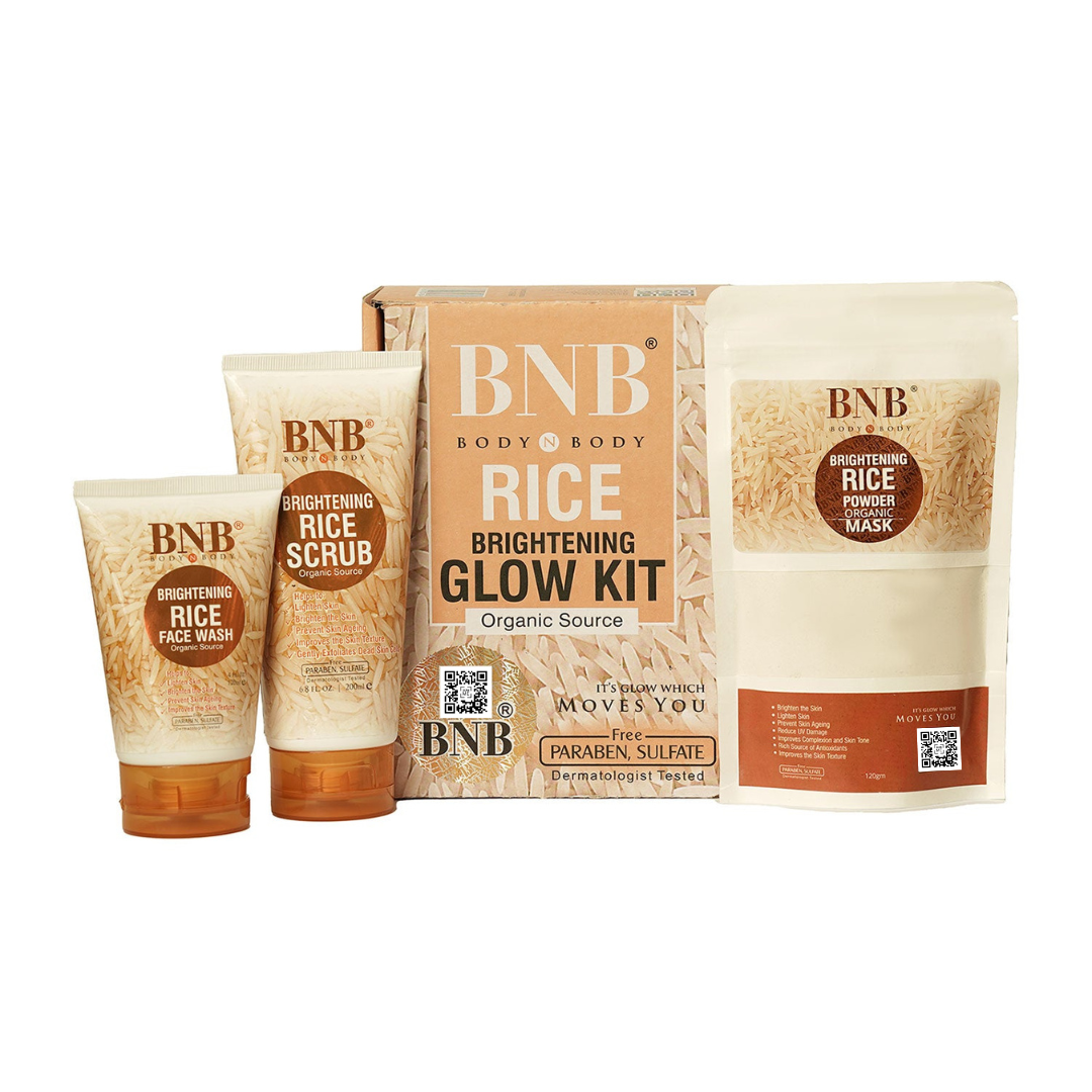 Bnb Whitening Rice Extract Bright & Glow Kit (Rice face Wash + Rice Scrub + Rice Mask)